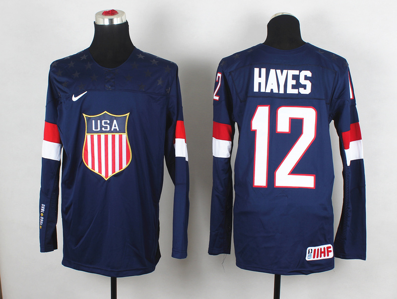 USA 12 Hayes Blue 2014 Olympics Jerseys