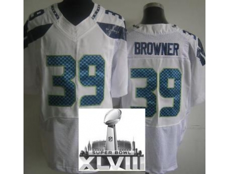 Nike Seahawks 39 Brandon Browner Elite White 2014 Super Bowl XLVIII Jerseys