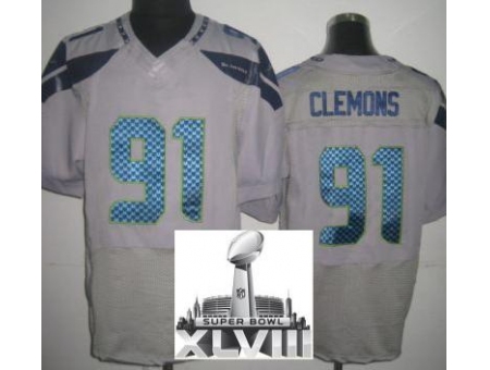 Nike Seahawks 91 Chris Clemons Grey Elite 2014 Super Bowl XLVIII Jerseys