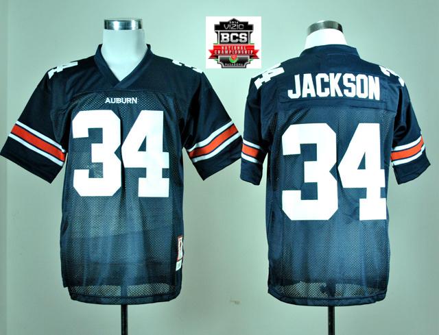 Auburn Tigers Bo Jackson 34 Navy Blue College Football Throwback Jersey With 2014 BCS Patch
