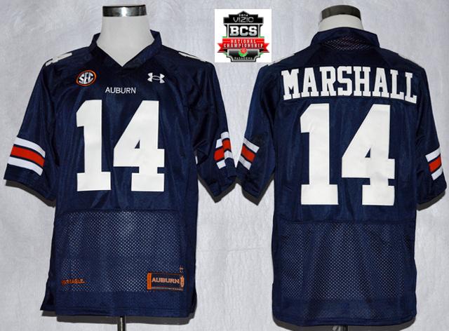 Auburn Tigers Nick Marshall 14 NCAA Football Authentic Nave Blue Jerseys With 2014 BCS Patch