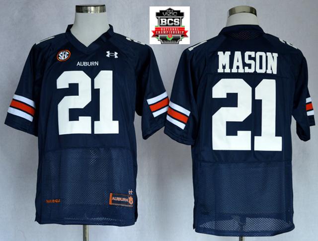 Auburn Tigers Tre Mason 21 NCAA Football Authentic Nave Blue Jerseys With 2014 BCS Patch