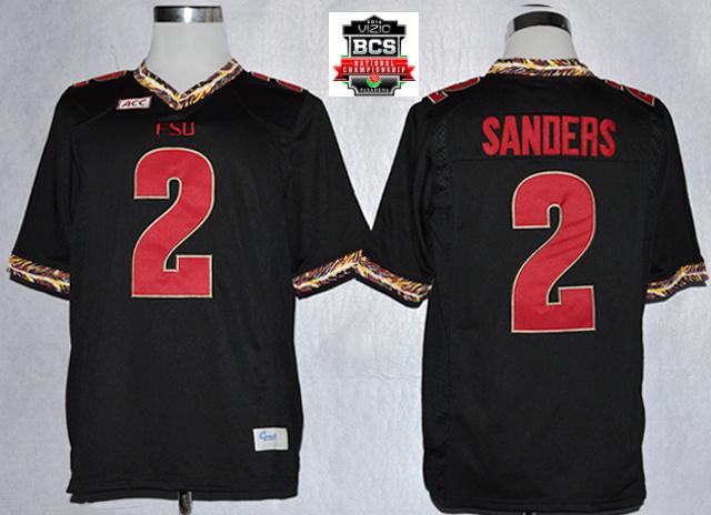 Florida State Seminoles (FSU) Deion Sanders 2 College Football Black Jerseys With 2014 BCS Patch