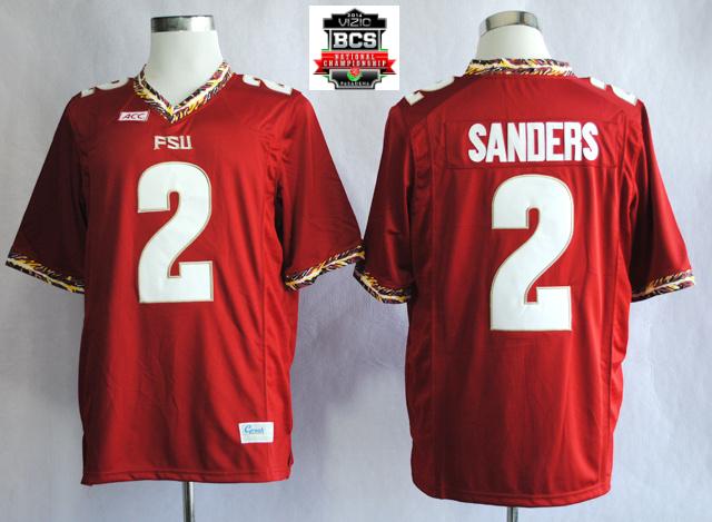 Florida State Seminoles (FSU) Deion Sanders 2 College Football Red Jerseys With 2014 BCS Patch