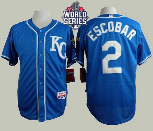 Royals 2 Alcides Escobar Blue With 2015 World Series Cool Base Jersey