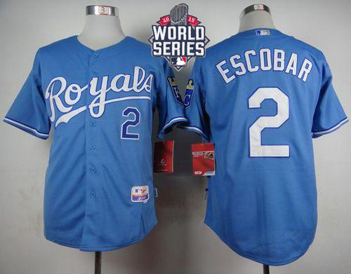 Royals 2 Alcides Escobar Light Blue With 2015 World Series Cool Base Jersey