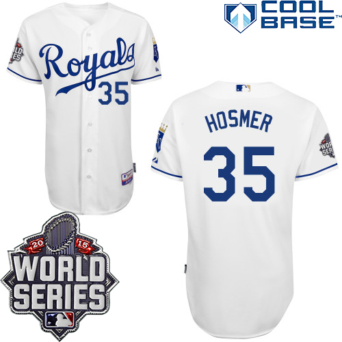 Royals 35 Eric Hosmer White With 2015 World Series Cool Base Jersey