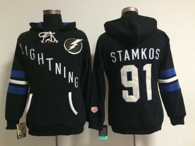 Lightning 91 Steven Stamkos Black Women All Stitched Hooded Sweatshirt