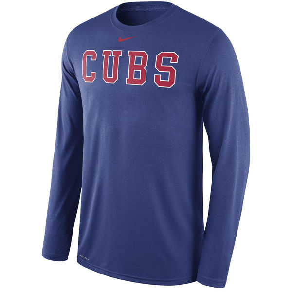 Men's Chicago Cubs Nike Royal Legend Wordmark 1.6 Long Sleeve Performance T-Shirt