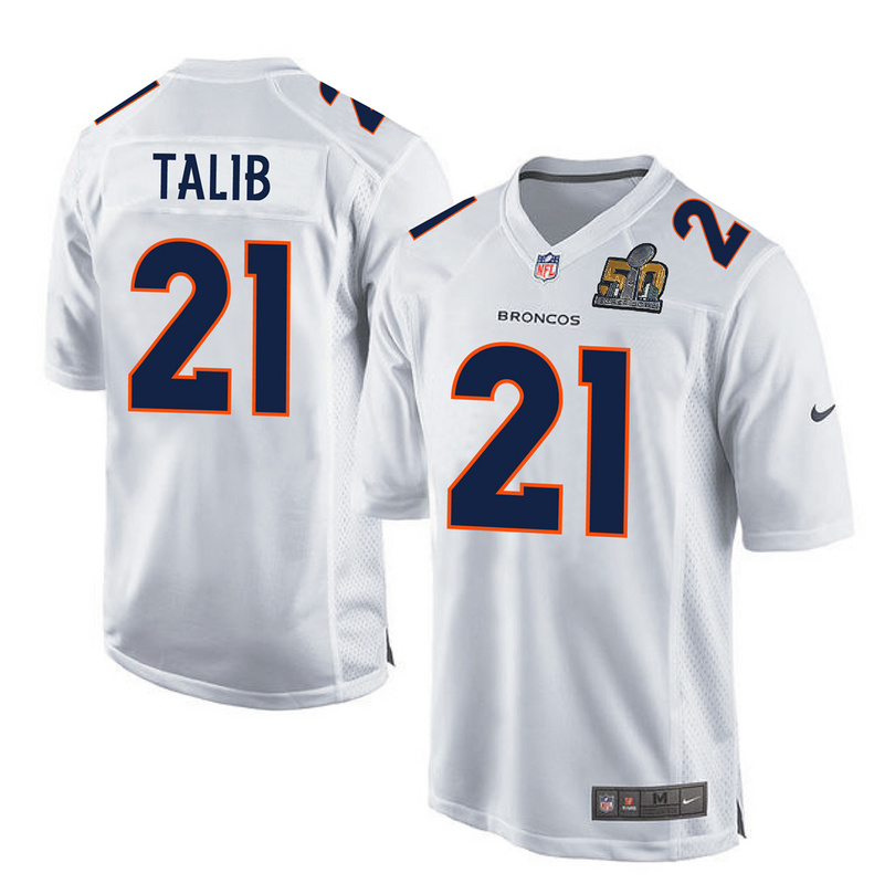 Nike Broncos 21 Aqib Talib White Super Bowl 50 Bound Game Event Jersey