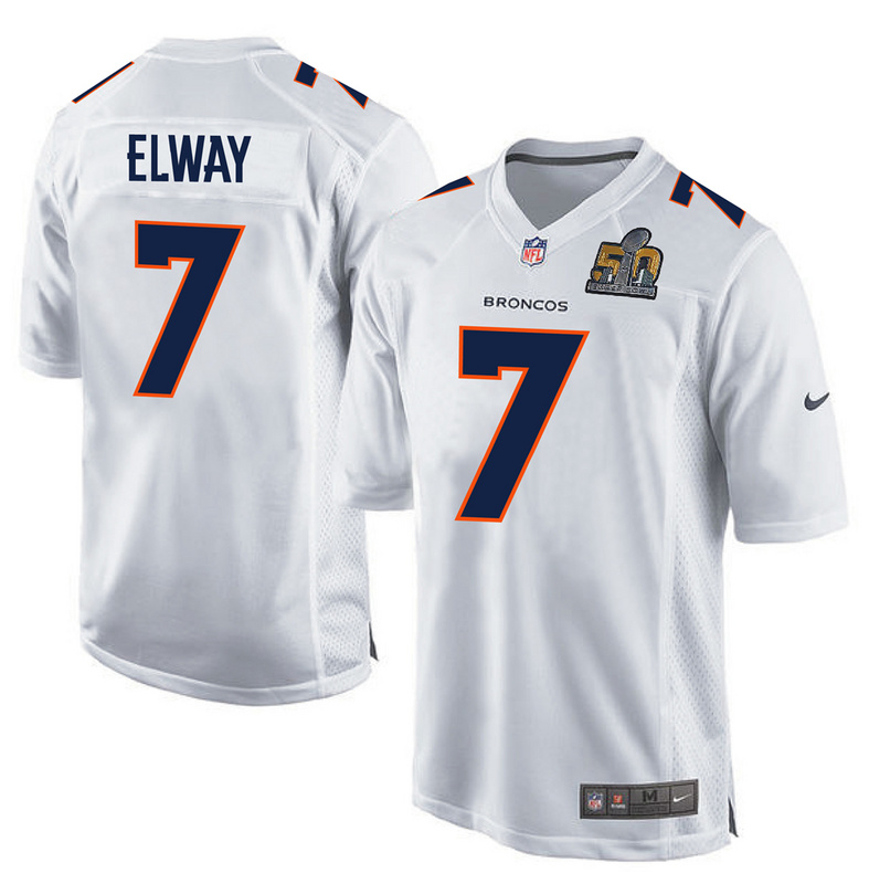 Nike Broncos 7 John Elway White Super Bowl 50 Bound Game Event Jersey