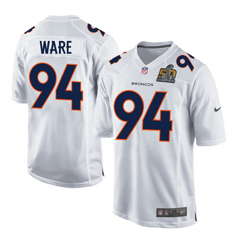 Nike Broncos 94 DeMarcus Ware White Super Bowl 50 Bound Game Event Jersey
