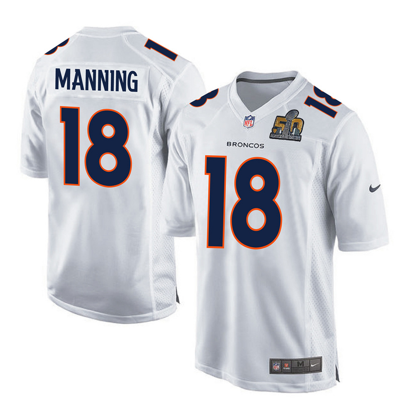 Nike Broncos 18 Peyton Manning White Youth Super Bowl 50 Bound Game Event Jersey