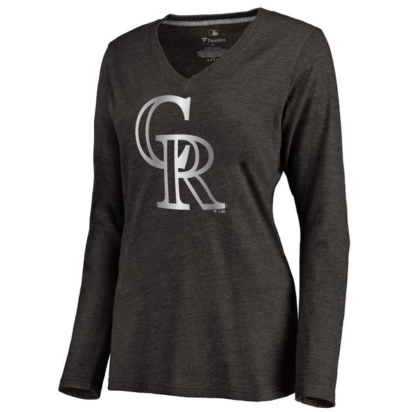 Colorado Rockies Women's Platinum Collection Long Sleeve V Neck Tri Blend T Shirt Black