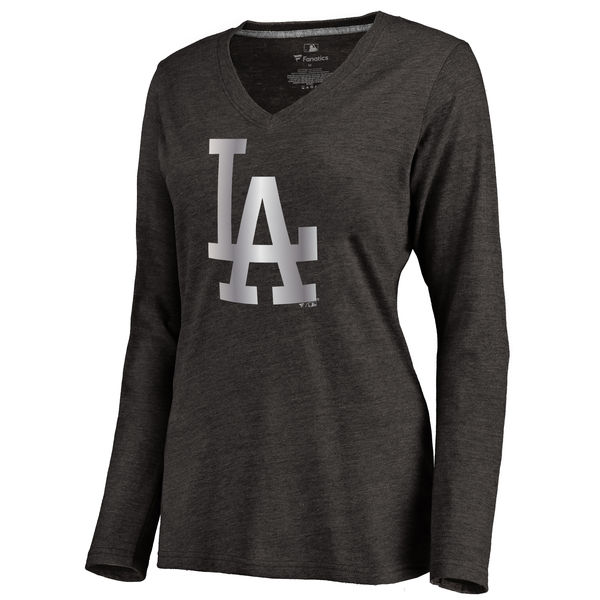 L.A. Dodgers Women's Platinum Collection Long Sleeve V Neck Tri Blend T Shirt Black