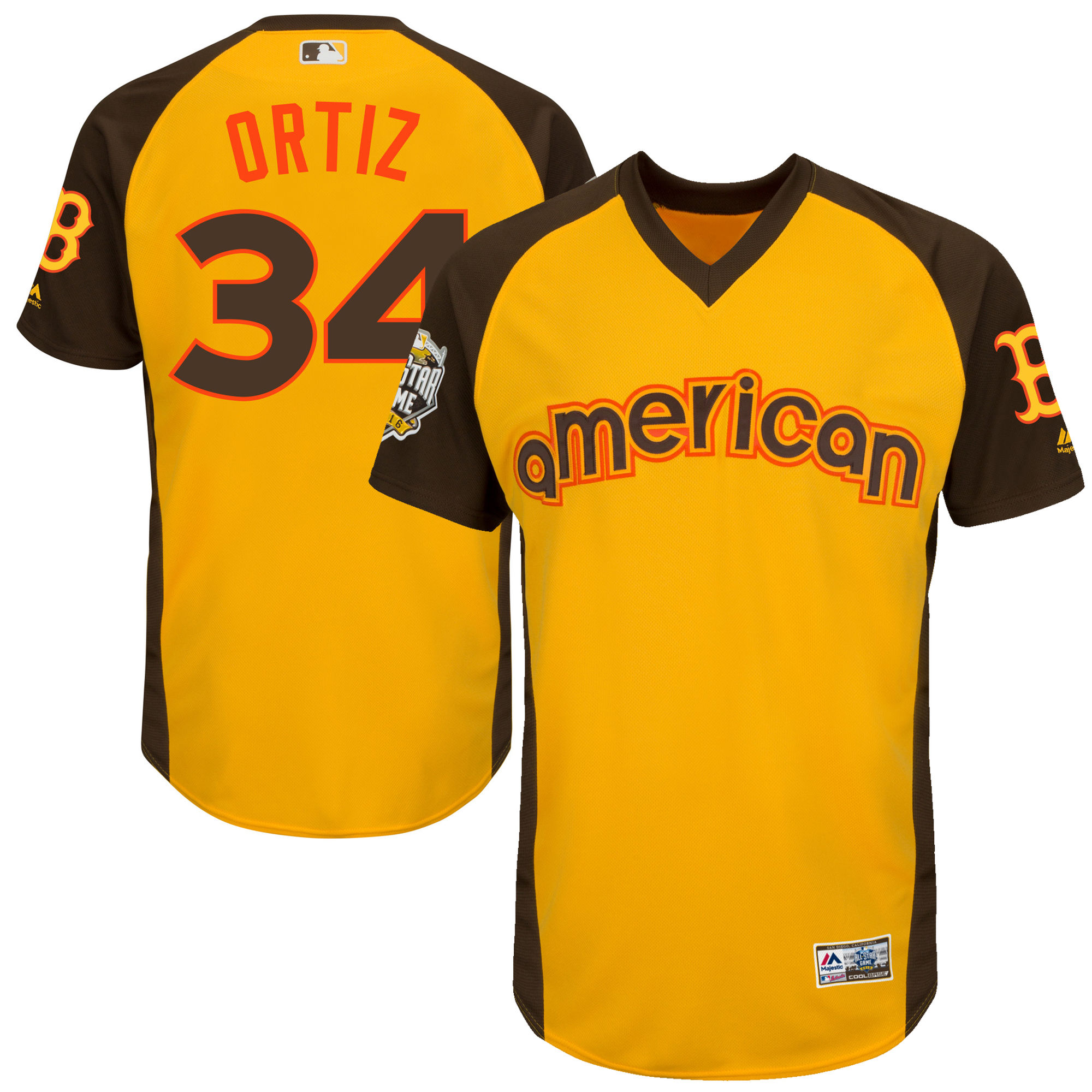 Red Sox 34 David Ortiz Yellow Youth 2016 All-Star Game Cool Base Batting Practice Player Jersey