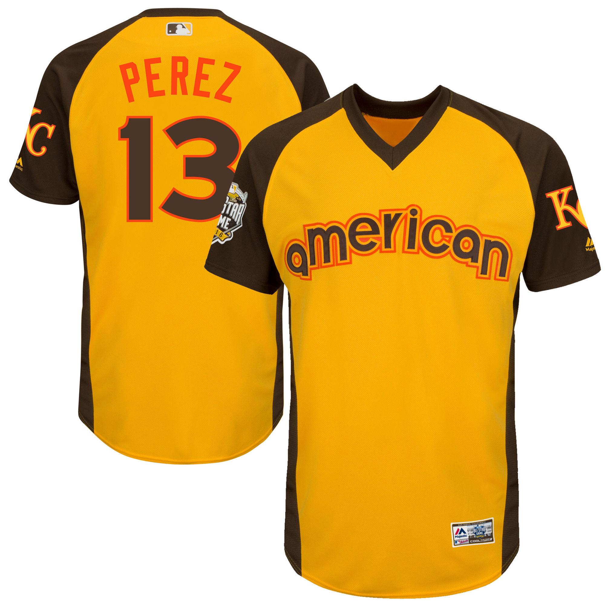 Royals 13 Salvador Perez Yellow Youth 2016 All-Star Game Cool Base Batting Practice Player Jersey