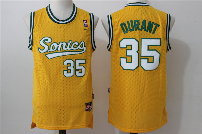 SuperSonics 35 Kevin Durant Yellow Nike Stitched Jersey