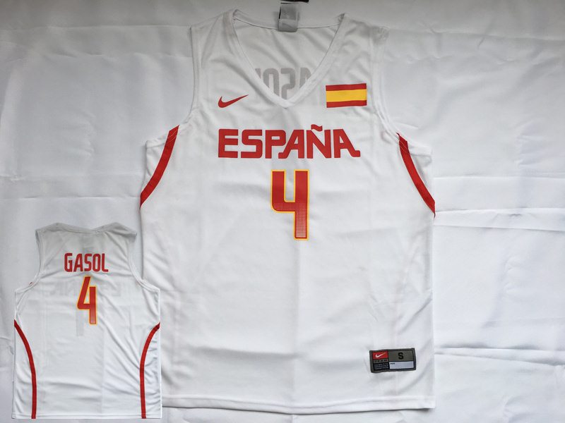Spain Basketball 4 Pau Gasol White Nike Rio Elite Jersey