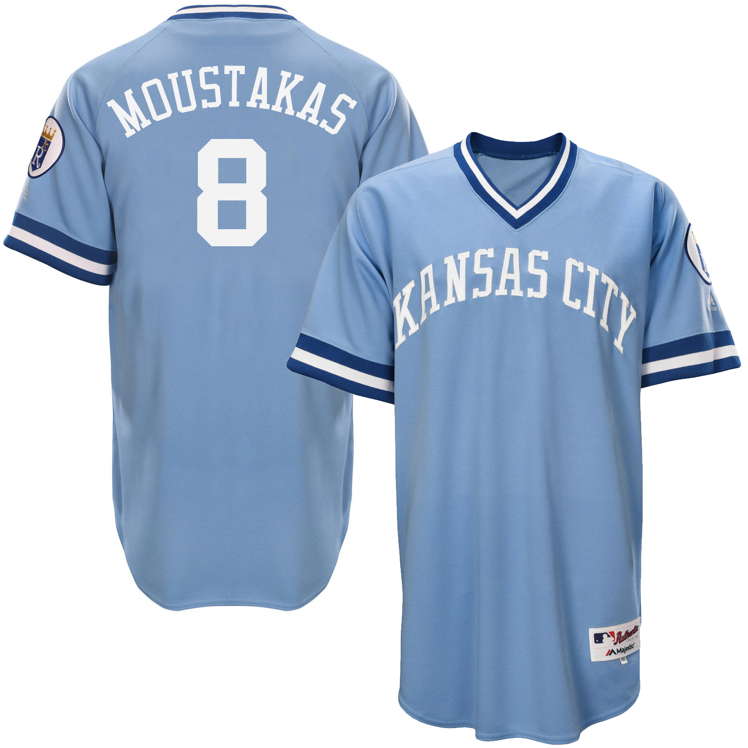Royals 8 Mike Moustakas Light Blue Throwback Jersey