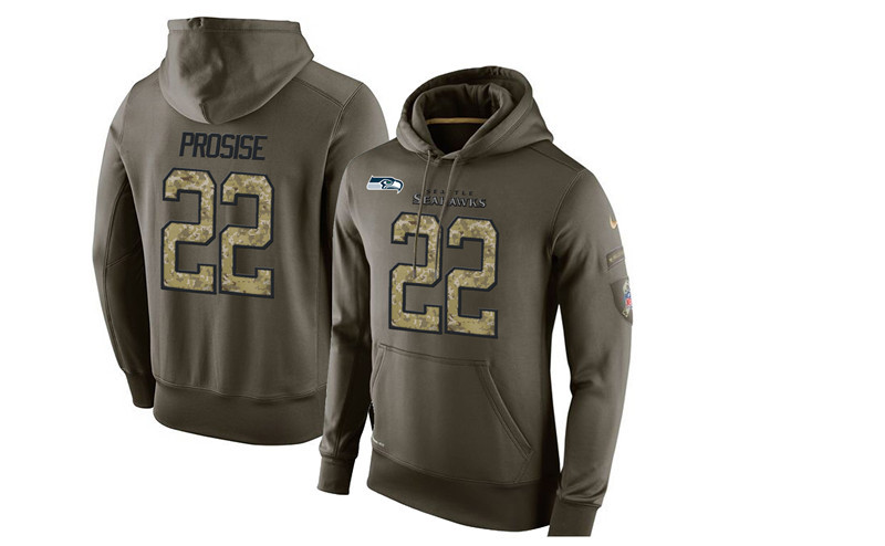 Nike Seahawks 22 C.J. Prosise Olive Green Salute To Service Pullover Hoodie