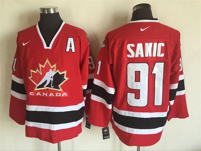 Team Canada 91 Joe Sakic Red Nike 2002 Olympic Throwback Jersey