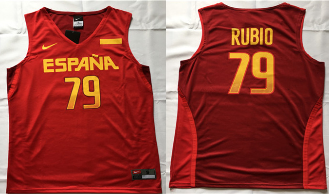 Spain Basketball 79 Ricky Rubio Red Nike Rio Elite Stitched Jersey