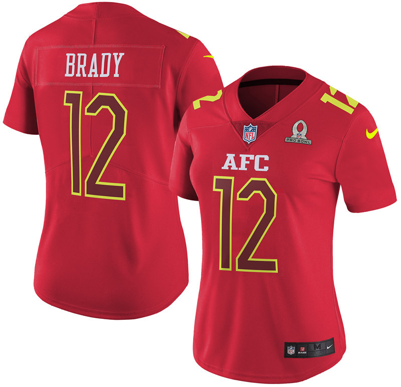 Nike Patriots 12 Tom Brady Red 2017 Pro Bowl Women Game Jersey