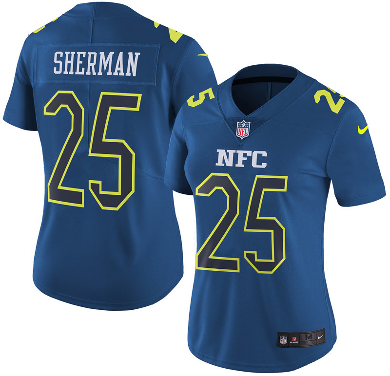 Nike Seahawks 25 Richard Sherman Navy 2017 Pro Bowl Women Game Jersey
