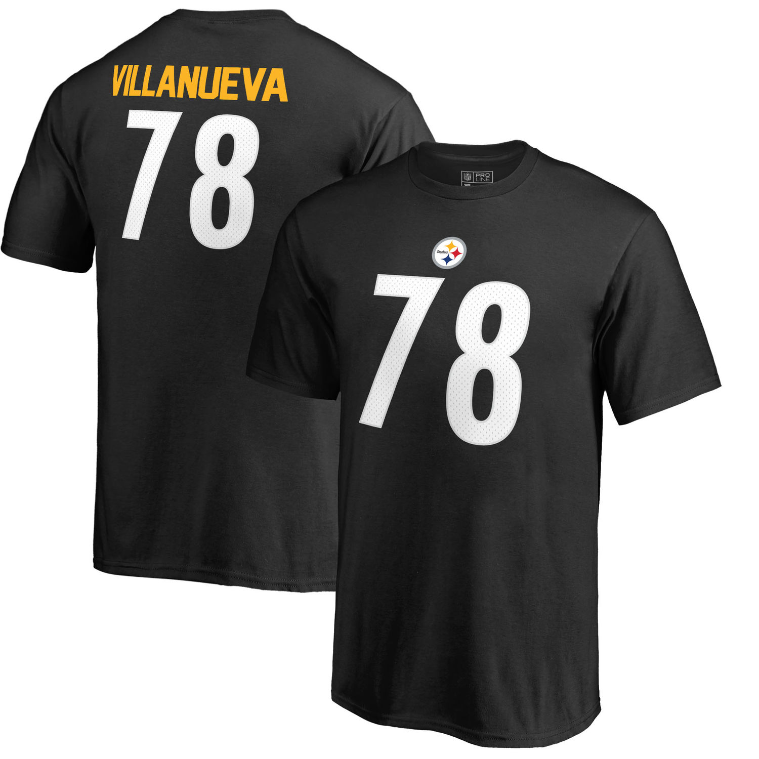 Youth Pittsburgh Steelers 78 Alejandro Villanueva NFL Pro Line by Fanatics Branded Black Authentic Stack Name Number T Shirt