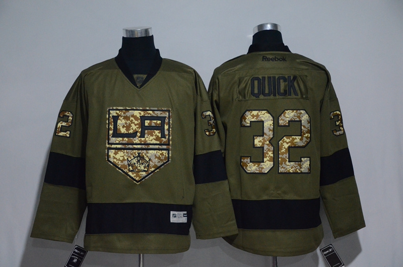 Kings 32 Jonathan Quick Olive Green Salute to Service Reebok Jersey