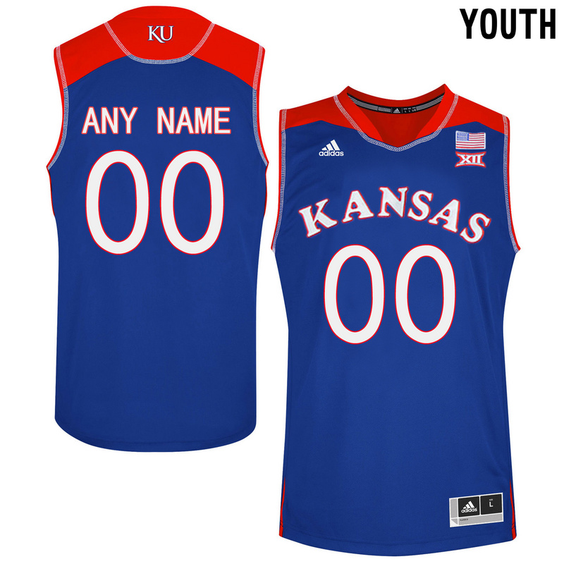 Kansas Jayhawks Blue Youth Customized College Basketball Jersey