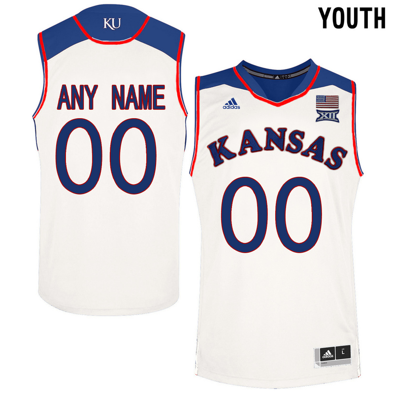 Kansas Jayhawks White Youth Customized College Basketball Jersey