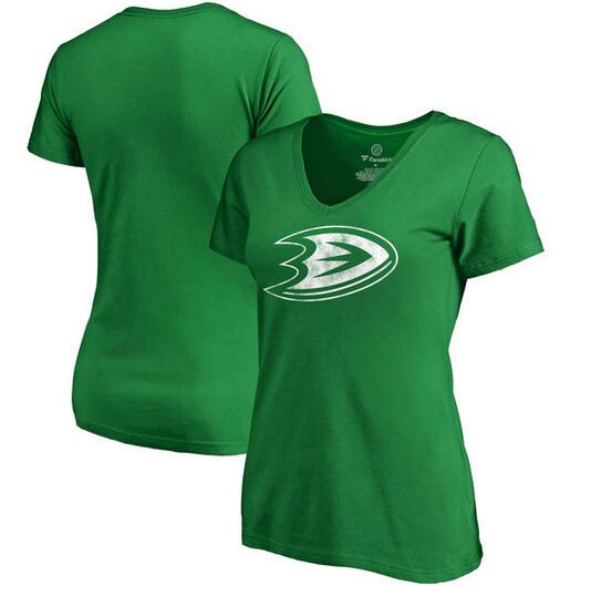 Anaheim Ducks Fanatics Branded Women's St. Patrick's Day White Logo T-Shirt Kelly Green
