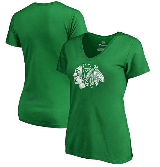 Chicago Blackhawks Fanatics Branded Women's St. Patrick's Day White Logo T-Shirt Kelly Green