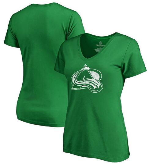 Colorado Avalanche Fanatics Branded Women's Plus Sizes St. Patrick's Day White Logo T-Shirt Kelly Green