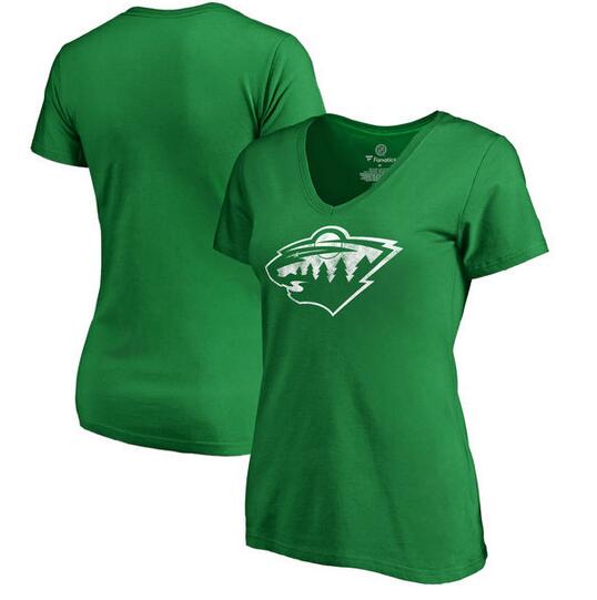Minnesota Wild Fanatics Branded Women's St. Patrick's Day White Logo T-Shirt Kelly Green
