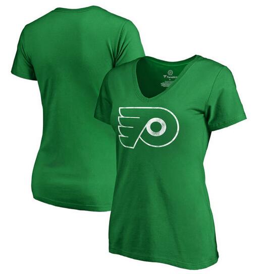 Philadelphia Flyers Fanatics Branded Women's St. Patrick's Day White Logo T-Shirt Kelly Green