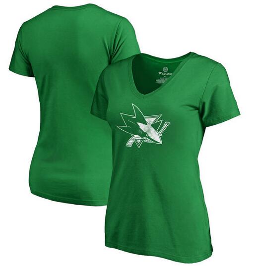 San Jose Sharks Fanatics Branded Women's Plus Sizes St. Patrick's Day White Logo T-Shirt Kelly Green
