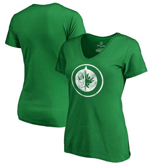 Winnipeg Jets Fanatics Branded Women's St. Patrick's Day White Logo T-Shirt Kelly Green