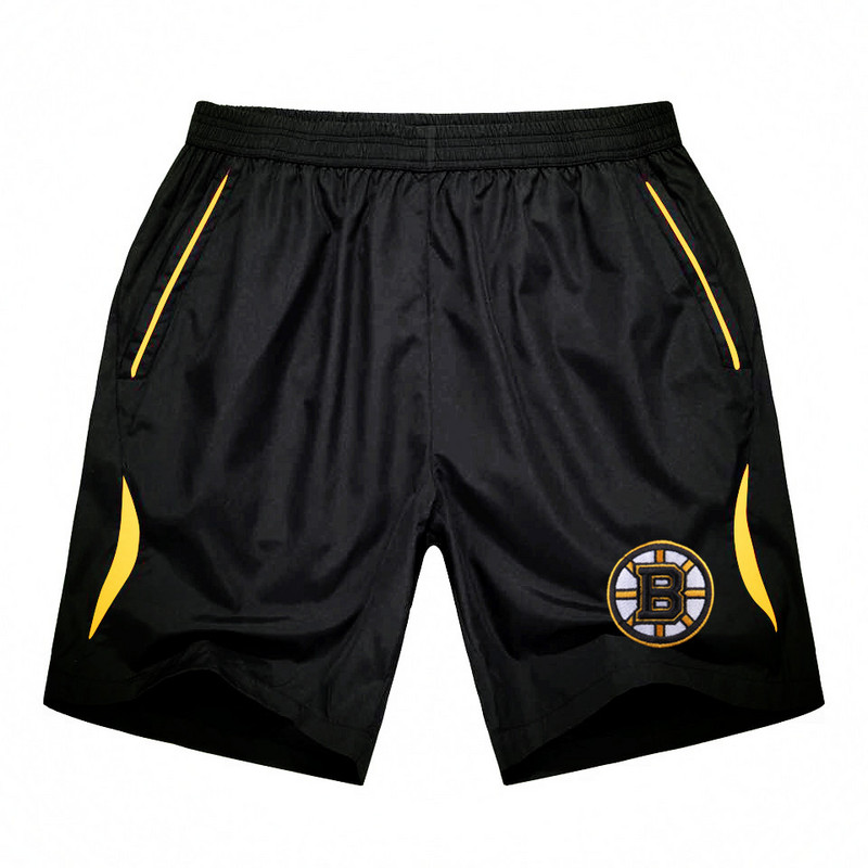 Men's Boston Bruins Black Gold Stripe Hockey Shorts