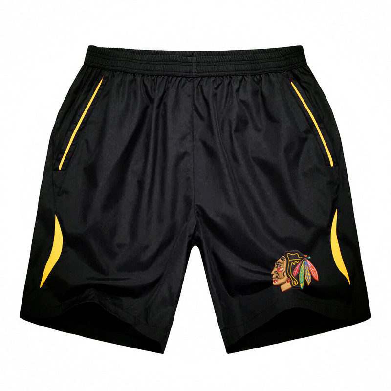 Men's Chicago Blackhawks Black Gold Stripe Hockey Shorts