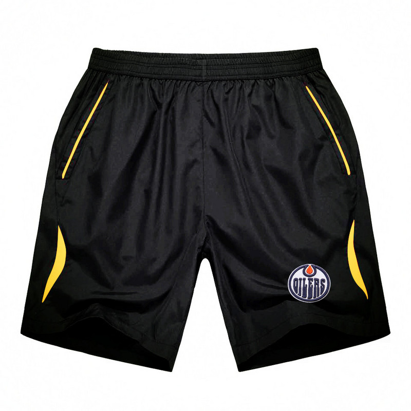 Men's Edmonton Oilers Black Gold Stripe Hockey Shorts
