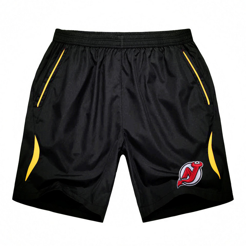 Men's New Jersey Devils Black Gold Stripe Hockey Shorts