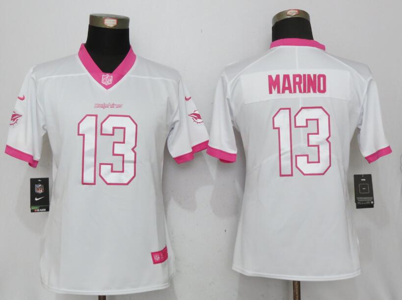 Nike Dolphins 13 Dan Marino White Pink Women Game Jersey