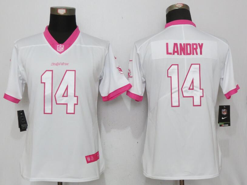 Nike Dolphins 14 Jarvis Landry White Pink Women Game Jersey