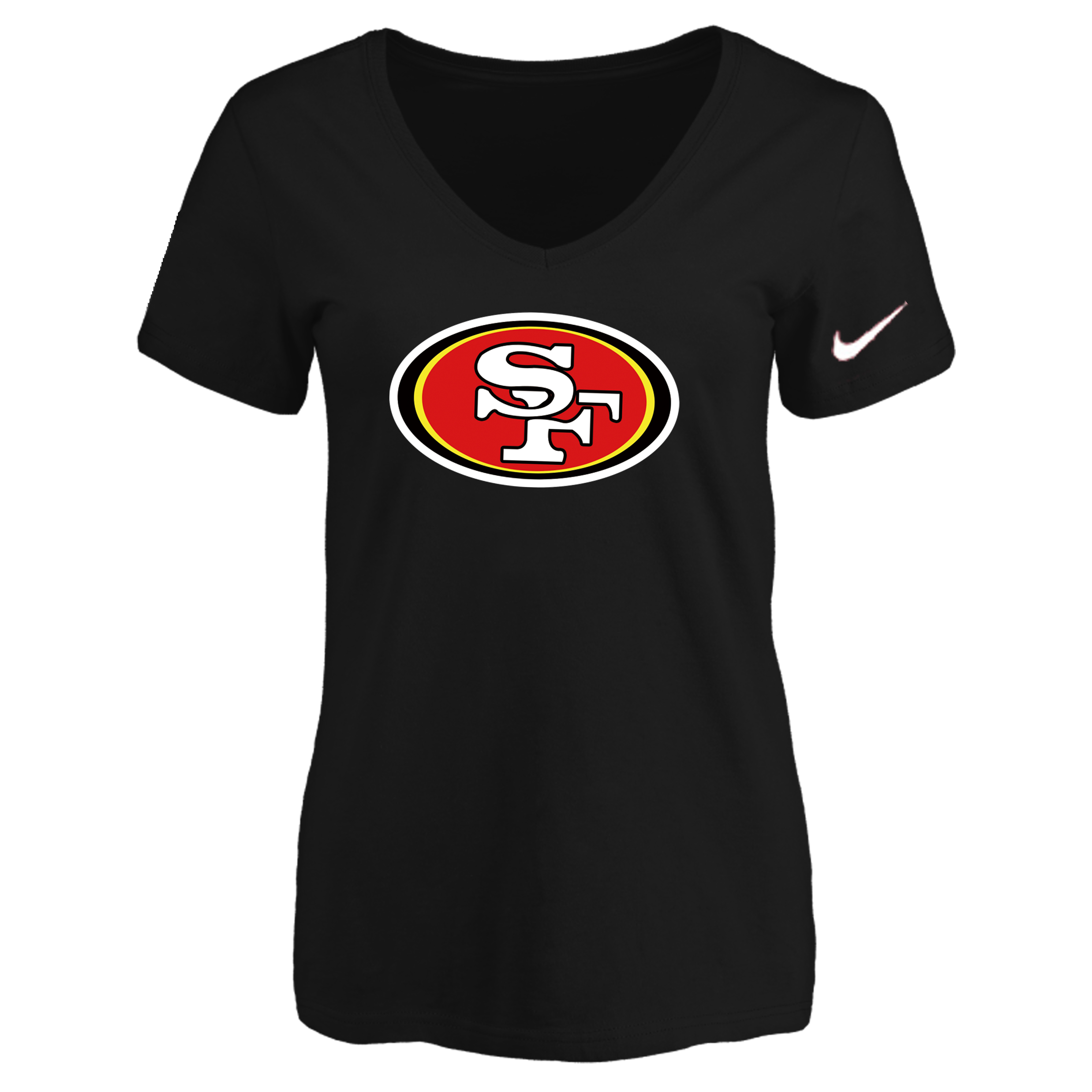San Francisco 49ers Black Women's Logo V neck T-Shirt