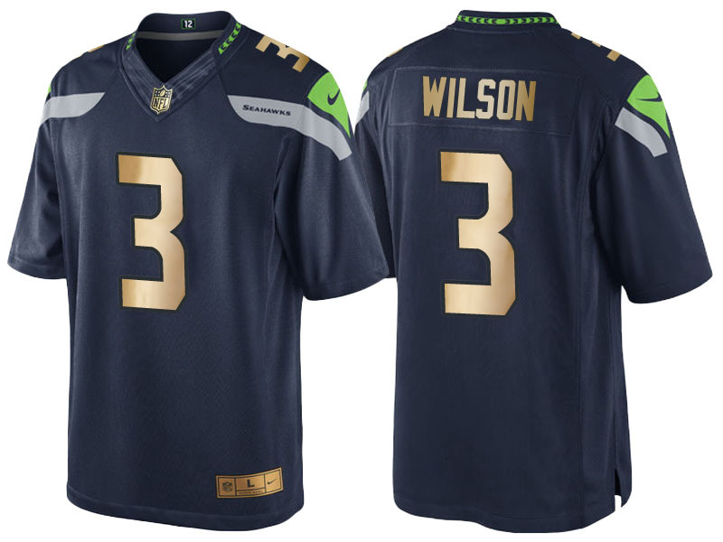 Nike Seahawks 3 Russell Wilson Navy Gold Game Jersey