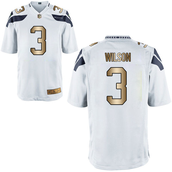 Nike Seahawks 3 Russell Wilson White Gold Game Jersey