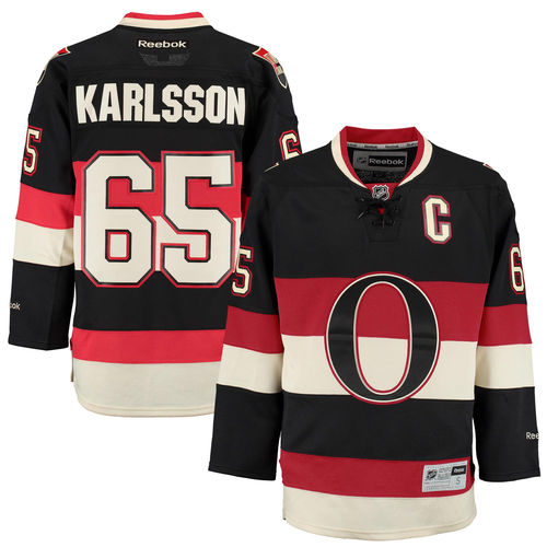 Senators 65 Erik Karlsson Black Reebok C Patch Jersey